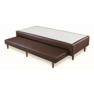 Imagem de Base Cama Box Solteiro Com Cama Auxiliar Conjugada (Corino, Marrom)