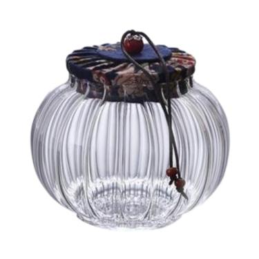 Imagem de Ioensy Jarra de armazenamento de vidro jarra de feijão portátil recipiente de armazenamento de chá portátil recipiente de jarra de jar, Azul