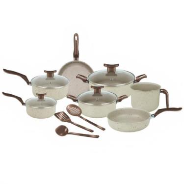 Imagem de Jogo de Panelas Antiaderente 10 Peças Baunilha Com Tampa de Vidro  - D