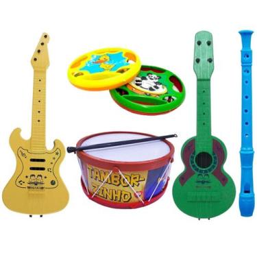 Imagem de Kit Musical Brinquedos Educativo C/5 Instrumentos Tambor Violão Pandei