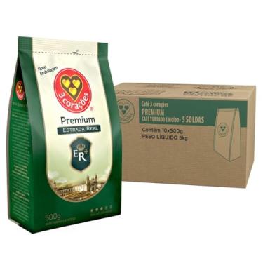 Imagem de 3 Corações Café Torrado e Moído Premium Estrada Real, Pacote 500g - 10 unidades