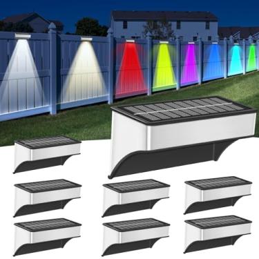Imagem de Luzes de cerca solares superbrilhantes, luzes de parede ao ar livre à prova d'água 8 modos branco quente e frio, RGB, luzes solares de deck para quintal, jardim, cerca, parede, grade de deck, escadas,
