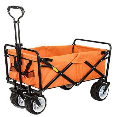 Imagem de Carrinho de praia, carrinho de mão dobrável – rolamento de carga de 80 kg, roda off-road de 17 cm, alça giratória ajustável, adequado para compras, fotografia ao ar livre, pesca, acampamento