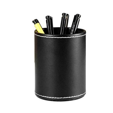 Imagem de Porta-lápis redondo organizador de mesa de couro acessórios de mesa de escritório 10,5 x 8,5 cm preto/marrom (cor: marrom) (preto) super conveniente (marrom) (preto)
