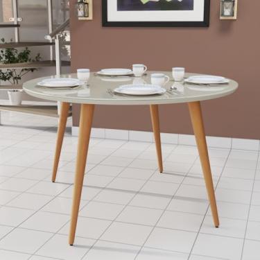 Imagem de Mesa de Jantar Redonda 90x90 Pés Palito Com Tampo em Mdf Com Vidro Moderna 4 Lugares para Sala de Estar e Cozinha (Off White)