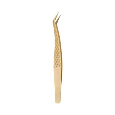 Imagem de Pinça Profissional para Extensões de Cílios com Pontas de Fibra Dourad