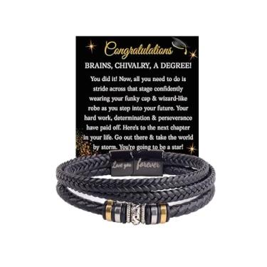 Imagem de Presentes de formatura para ele, To My Son Pulseira From Mom Love You Forever Linked Together Pulseira de couro para pós-graduação, Medium, Liga de aço Couro, Sem Pedra Preciosa