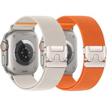 Imagem de Pulseiras elásticas para Apple Watch Ultra/3/2 de 49 mm, 46 mm, 45 mm, 44 mm, 42 mm, 41 mm, 40 mm, 38 mm, masculina, feminina, pulseira trançada de nylon e tecido correa para Apple Watch séries 11, 10