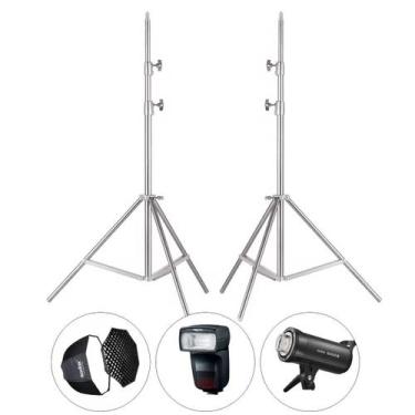 Imagem de Kit 2 Tripé Iluminação Inox Greika 2m 3kg para Flash Softbox GLF-X2