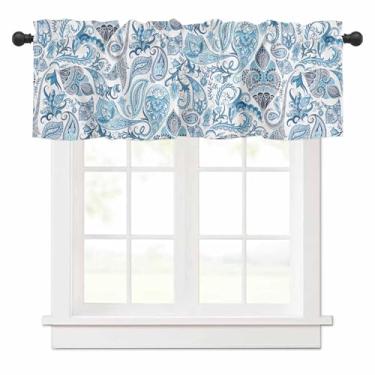 Imagem de Cortinas de flores azuis para janelas, sanefas, retrô, abstratas, florais, curtas, tratamento de janela para cozinha, sala de estar, quarto, banheiro, café, decoração, 1 painel 137 x 45 cm