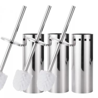 Imagem de Kit 3 Escovas Sanitária De Inox Com Suporte Limpa Vaso Privada Banheiro Não Enferruja(3)