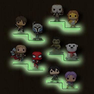 Imagem de YODAR Pacote com 5 prateleiras organizadoras de acrílico transparente para bonecos Funko Pop, prateleira invisível para decoração de armazenamento de parede, borda flutuante para coleção de bonecos, brilhando à noite