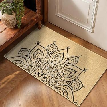 Imagem de Mandala Welcome Tapete de porta floral para ambientes externos, tapete de porta frontal, traseiro, lavável, tapete interno para entrada externa antiderrapante para corredor, pátio, decoração de casa