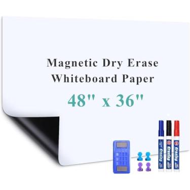 Imagem de Warasee Quadro branco magnético apagável a seco, quadro branco autoadesivo de 122 x 91 cm para parede, fácil de escrever e limpar, quadro apagável a seco para crianças, escritório, casa, com marcador