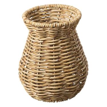 Imagem de Luxshiny Cesta, vaso de vime, cesta de tecido, vaso boêmio, estilo rústico, vaso feito à mão, arranjador de flores, Gypsophila, vaso de flores secas de plástico, decoração de casa, marrom claro