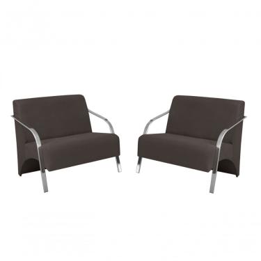 Imagem de Kit 2 Poltronas 2 Lugares Braço Alumínio Suede Marrom