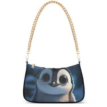 Imagem de Yellow Ducks on Blue Phone Wallet Purse Hobo Designer Bag Women Handbags Shoulder Strap Moon Ladies Shoulder Bag, Pinguim fofo olhos grandes