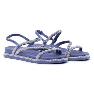 Imagem de Sandalia Papete Ipê Mulato Feminina Brilho Strass Crystal Safira Blue 