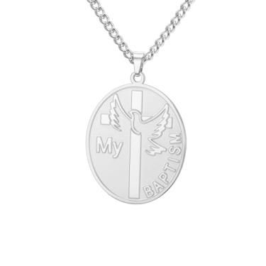 Imagem de KKJOY Colar de batismo de aço inoxidável pomba cruz oval religiosa pingente de proteção amuleto joia cristã para mulheres e homens, Adjustable, Aço inoxidável, Sem Pedra Preciosa