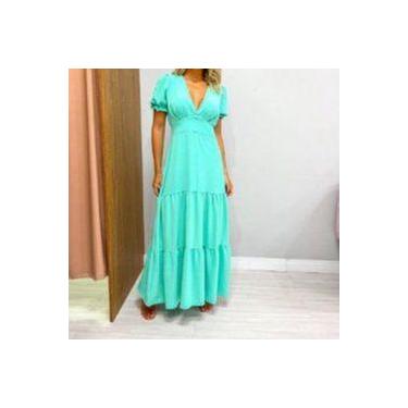 Imagem de Vestido longo decote V manga bufante saia dois babados feminina - Filó