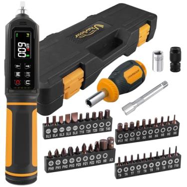 Imagem de Uharbour Chave de fenda de torque digital 0,09-6 NM, conjunto de chaves de fenda de torque com suporte de broca elástica de 0,09 cm, adaptador de broca, plano, hexagonal, Torx e Philips, adequado para