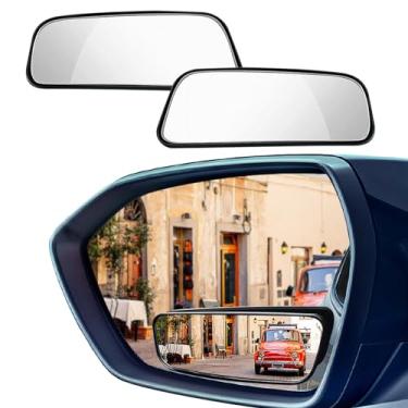 Imagem de CHRYMUM 2 peças de espelho de ponto cego, espelho grande angular convexo HD, espelho retangular grande angular com haste ajustável, espelho lateral de carro de 9,5 x 3,5 cm, acessórios externos