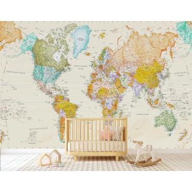 Imagem de TUNDJ - Papel De Parede Infantil Com Mapa-Múndi Para Berçário (Não Descasque E Cole)