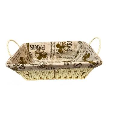 Imagem de Cesta Piquenique，Cesta Retangular Metal Fibra SintéTica 26cm para PãEs C/Forro Tecido(TECIDO PARIS)