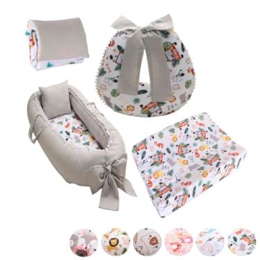 Imagem de Kit Ninho Redutor Bebê + Almofada Amamentação + Trocador Anatômico Impermeável + Trocador Portátil Menina Menino(SAFARI)