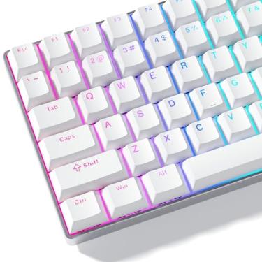 Imagem de Womier Teclas brancas para teclado mecânico, brilho através de teclas PBT Custom Keycap Doubleshot, compatibilidade universal para 60 75 100 por cento Cherry Gateron MX Switchs, branco