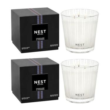 Imagem de NEST New York Vela perfumada de 3 pavios, folha de cedro e lavanda - 601 g, pacote com 2 - Tempo de queima de até 100 horas - Recipiente de vidro reutilizável