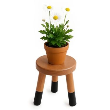 Imagem de JOLLYMER Suporte Redondo Para Plantas De Madeira Seringueira 23 Cm | Tingido Por Imersão, Com Elevação Banco Decorativo (25 Altura)