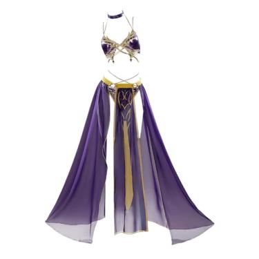 Imagem de haikyuu Maiô gótico feminino, conjunto de biquíni gótico, sombra, cosplay, frente única, com saia de chiffon, Roxa, Large
