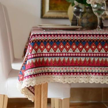 Imagem de Tampa De Mesa Com Impressão Retangular, Toalha De Mesa De Linho De Algodão, Bohemia Estilo étnico Macramê Lace Padrão Tecido Artesanal Café Jantar Decoração De Mesa, A, 35.4 x 35.4 inch (Rectangular)