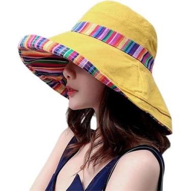 Imagem de Chapéu De Praia Mulheres Verão Chapéu Floppy Pescador Cap Dupla Face Chapéu De Sol Feminino Largo Grande Aba
