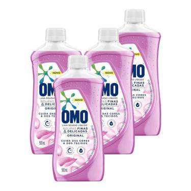 Imagem de Kit 4 Lava-Roupas Omo Líquido Roupas Finas e Delicadas Original 900ml