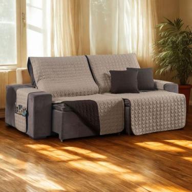 Imagem de Kit Capa Protetora Sofá Retrátil 2,40m Shield Dupla Face + Almofadas -