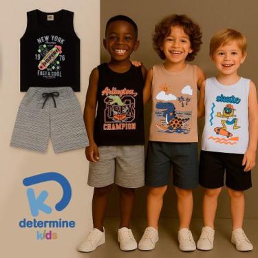 Imagem de Kit 6 Peça de Roupa Infantil e Juvenil Menino - 3 Regatas + 3 Bermudas