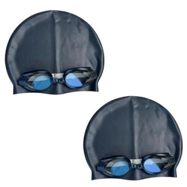 Imagem de 2 kit oculos e touca silicone natação infantil para menino e menina re