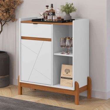 Imagem de Aparador Buffet Maracay 1 Porta 1 Gaveta Branco/Cedro - Pnr Móveis