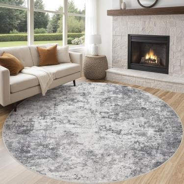 Imagem de UERMEI Tapete redondo de 2,4 m para sala de estar - 20 x 20 cm lavável, neutro, moderno, abstrato, macio, fino, tapete para uso interno, tapete antiderrapante para quarto, embaixo da mesa de jantar,