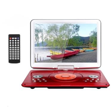Imagem de Leitor de DVD portátil YOOHOO de 16,9 polegadas com controle remoto, tela grande giratória HD de 14,1 polegadas, bateria recarregável de 6 horas, suporta cartão SD. Porta USB (vermelho)