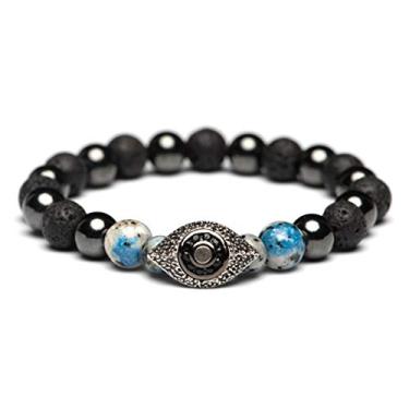 Imagem de Pulseira Karseer Hamsa Evil Eye, Hematita Natural e Lava Rock Aromaterapia Essential Oil Difusor Pulseira, joia anti ansiedade, presente de alívio de estresse, unissex