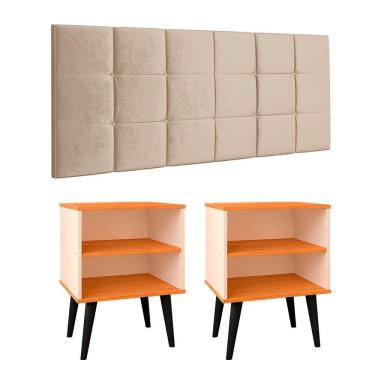 Imagem de Kit 2 Mesinhas Canto Lateral Nicho Decoração Retrô Cabeceira Suspensa Almofadada Painel Cama Box Casal 1,40 Quarto Completo - RPM