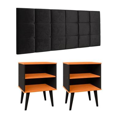 Imagem de Cabeceira Suspensa Painel Cama Queen Bia 1,60 Kit 2 Mesinhas Retrô Nicho Organizador Prateleira Aparador Objeto Decoração Quarto Casal - RPM