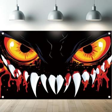 Imagem de Saoplasa Pano de fundo de Halloween 189 x 109 cm Faixa de olhos de monstro assustador com desenho de sangue de terror, decoração de festa assustadora, decoração assustadora para uso interno e externo