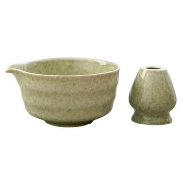 Imagem de Tigela Matcha com bico, tigela de chá grande de cerâmica de 510 g para preparação de chá em pó Matcha (verde claro)