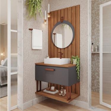 Imagem de Gabinete Suspenso com Cuba e Espelheira 80cm Mari Espresso Móveis Titanium