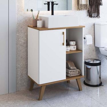 Imagem de Armário Gabinete Multiuso com 1 Porta Branco Marrom