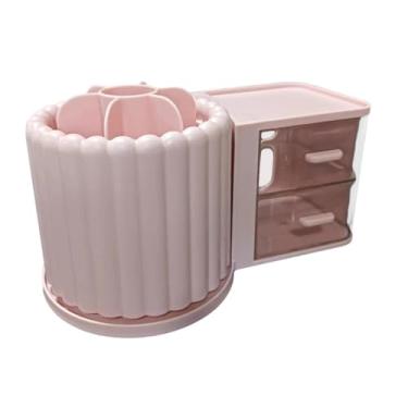 Imagem de menolana Organizador de maquiagem, jóias ornamentado, com gaveta, rotativo, grande capacidade, porta-canetas para mesa, balcão de casa, quarto, Rosa